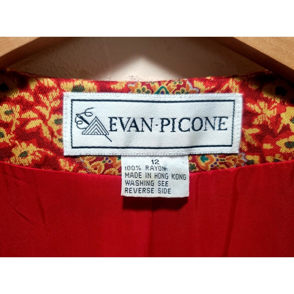 Vintage Evan Picone Women’s Red Empire Print Single Button Blazer Jacket Size 12 - Picture 9 of 10